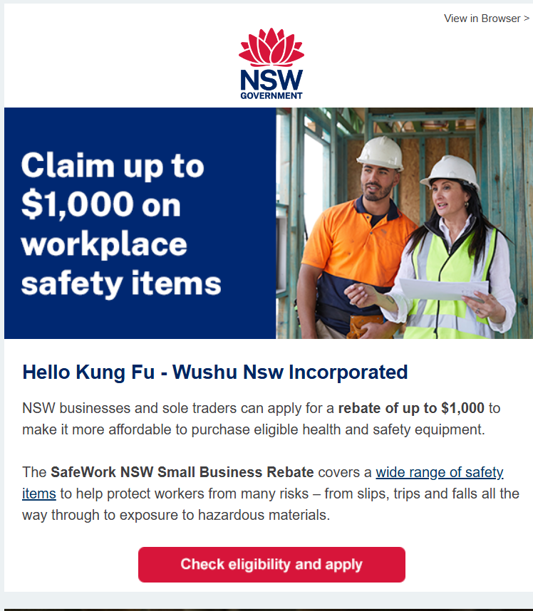 Financial Rebate for Workplace Safety Items